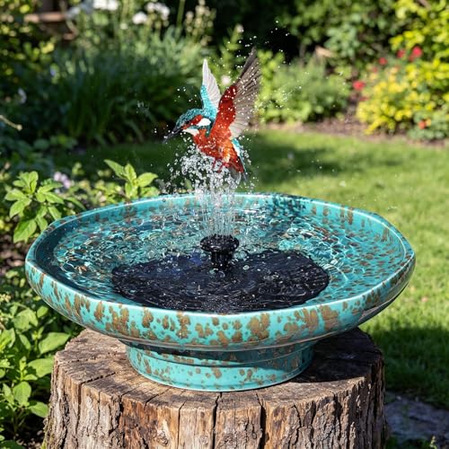 Solar Fountain Ceramic Bird Bath,bird Bath for Outside,outdoor Fountain Birdbaths,garden and Home D&amp;eacute;cor.