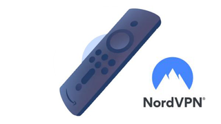 NordVPN logo and Amazon Fire Stick graphic on white background