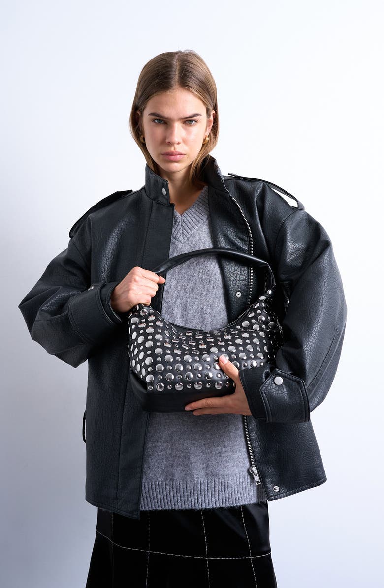 Studded Faux Leather Shoulder Bag