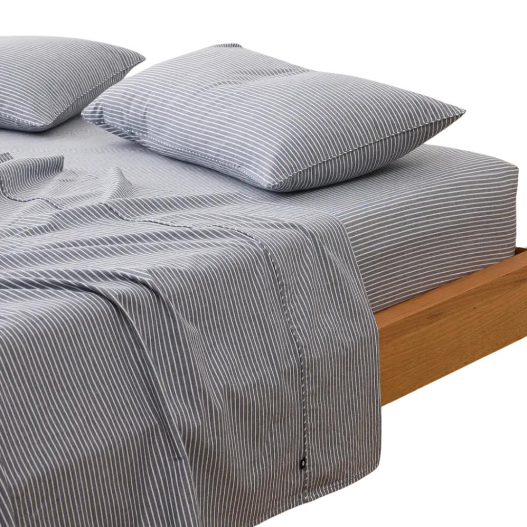 Leo Washed Cotton - Midnight Stripe Flat Sheet
