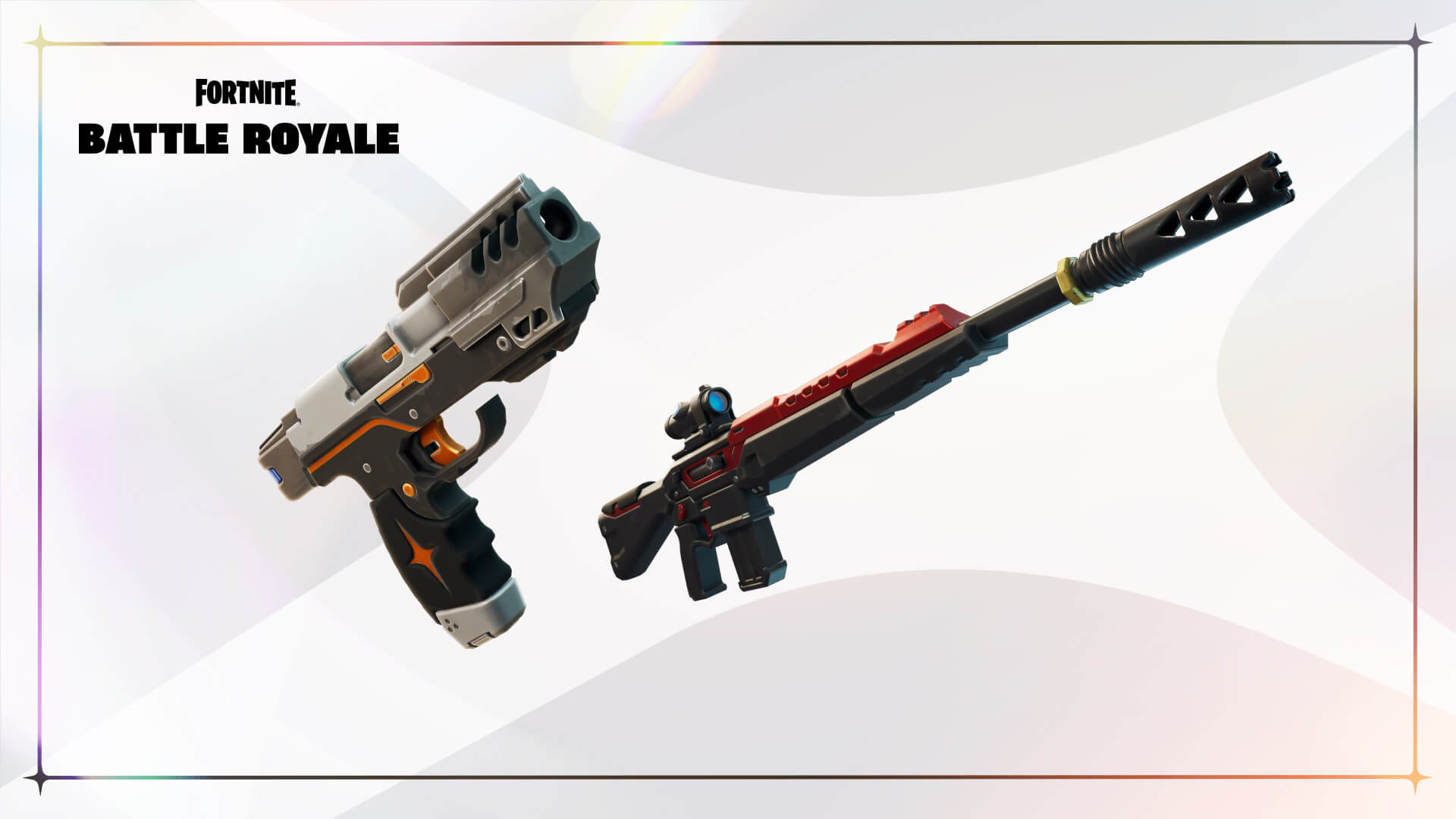 Unstable Exotic pistol and sniper rifle next to each other against a white background