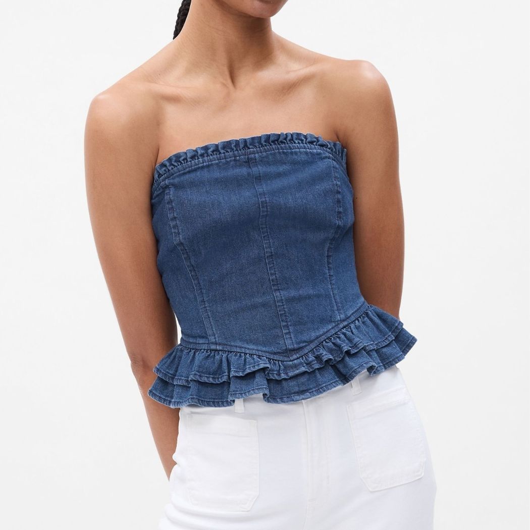 LoveShackFancy Denim Corset Top