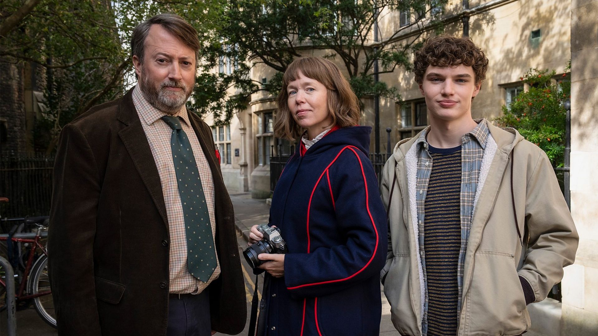 John &lsquo;Ludwig&rsquo; Taylor (David Mitchell), Lucy (Anna Maxwell Martin) and Henry Betts-Taylor (Dylan Hughes) for the BBC's Ludwig