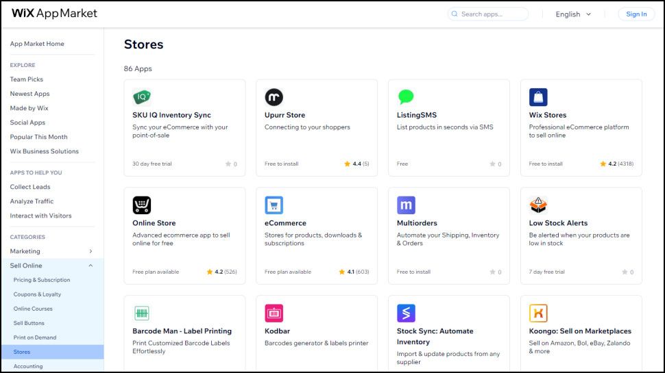 Wix app market screenshot