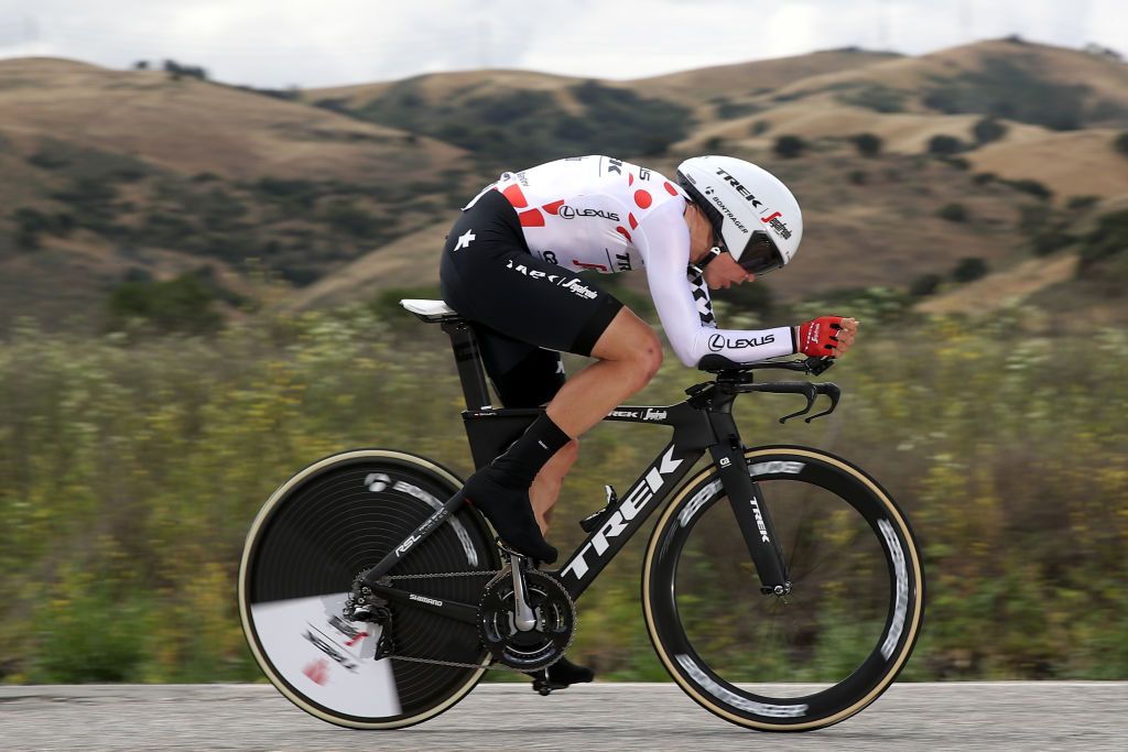 Toms Skujins (Trek-Segafredo) time trials in the KOM jersey at the 2018 Tour of California