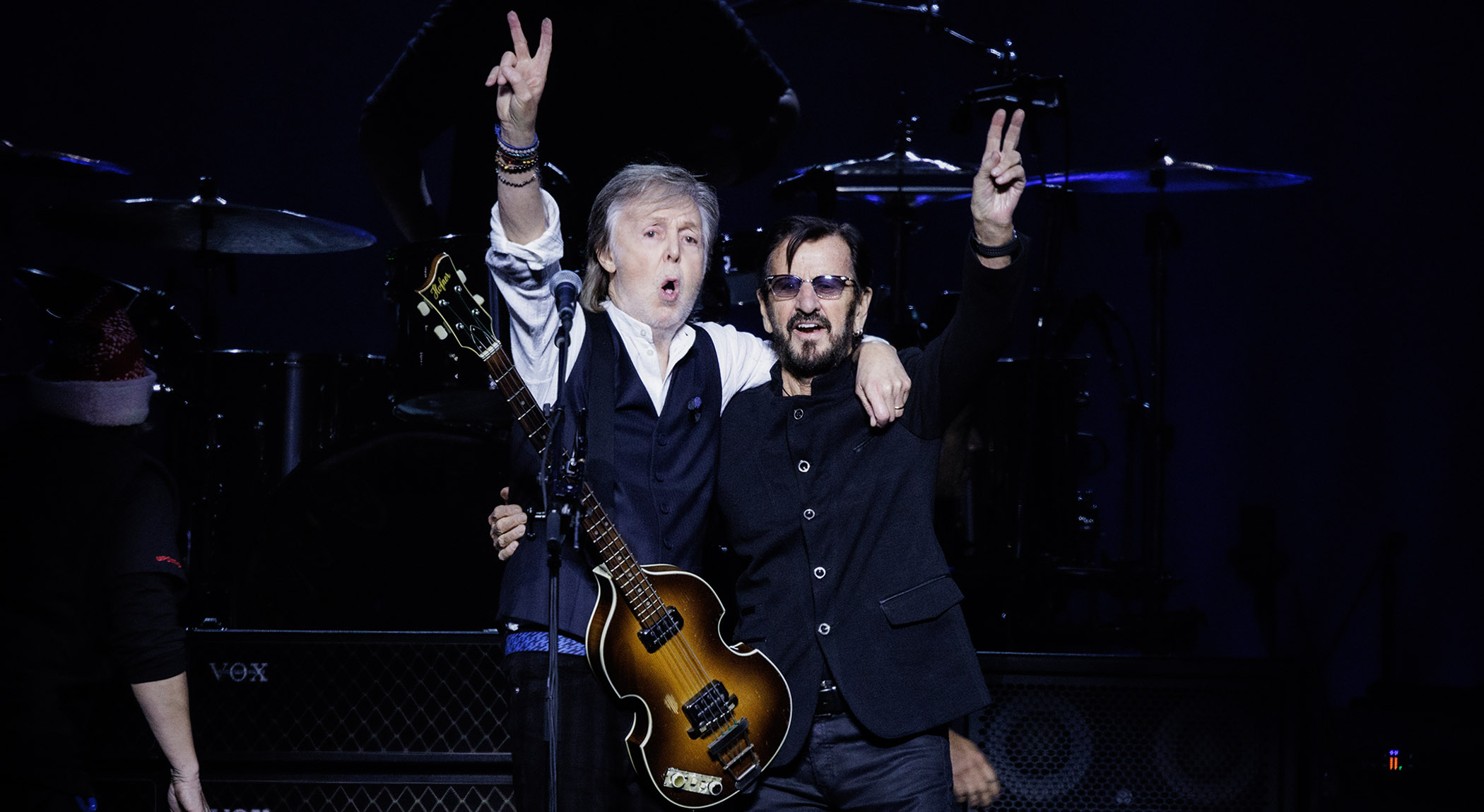 Paul McCartney and Ringo Starr salute the crowd at London's O2 as the two Beatles performed together on the final night of McCartney's Got Back 2024 Tour