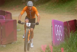 Mathieu van der Poel during the men's cross country race in the Tokyo Olympic Games