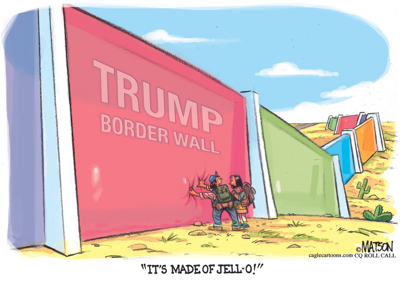 Political cartoon U.S. Trump negotiations immigration deal border wall