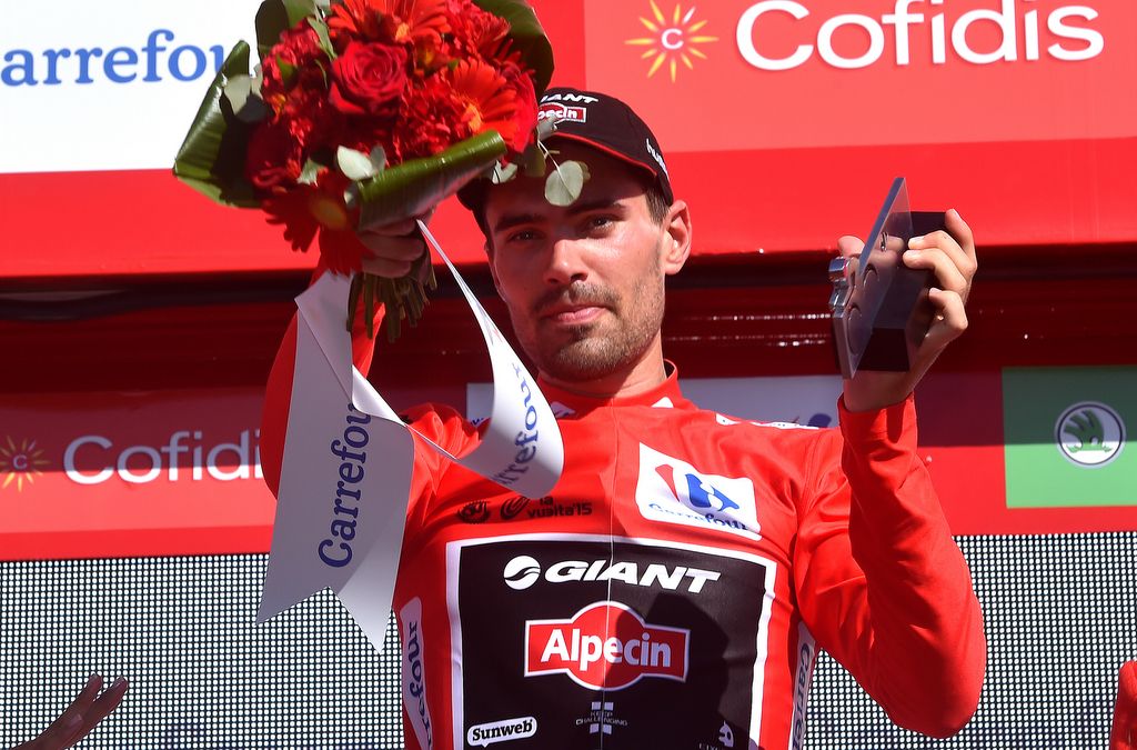 Tom Dumoulin enjoying his first Vuelta red jersey
