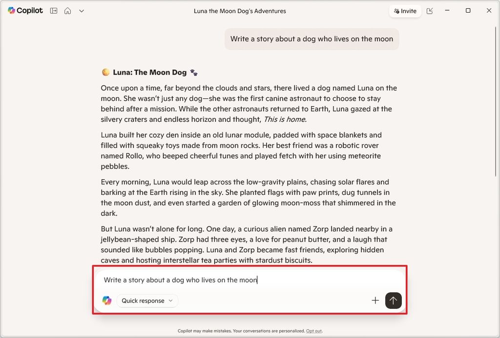 Copilot text prompt