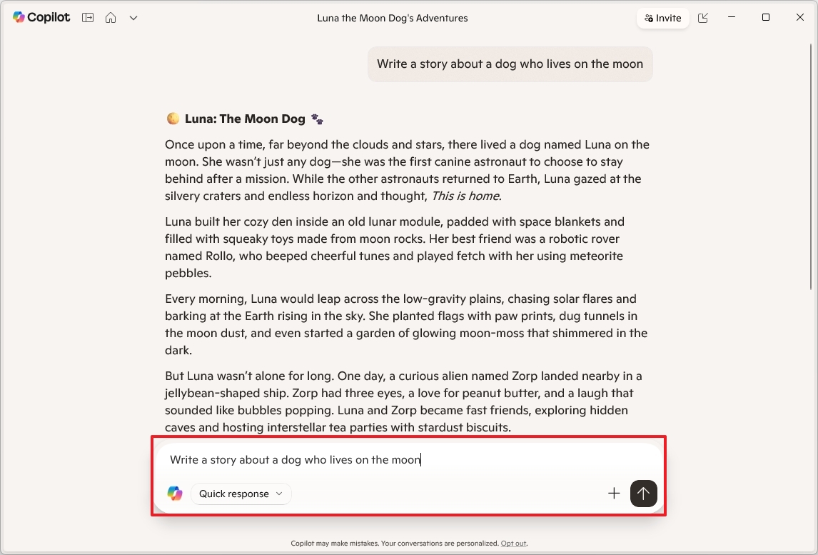 Copilot text prompt