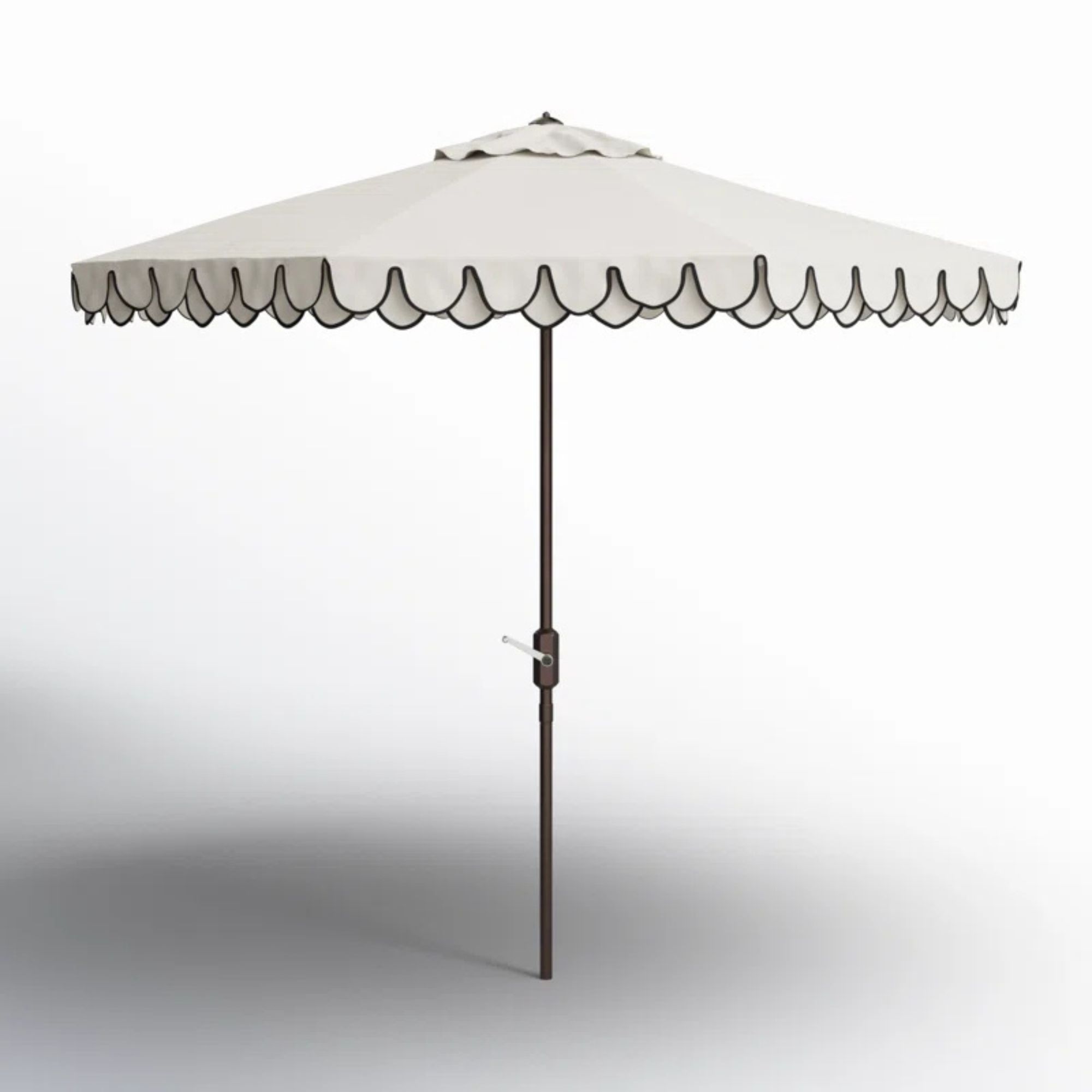 Retro sunbrella with white design and black edging