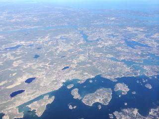 An aerial view of the coastline around Stockholm shows the endless dots on the map.