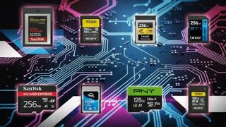 Memory cards on a neon-lit tech circuit board background