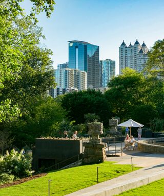 Atlanta Botanical Garden with skyline view over the city