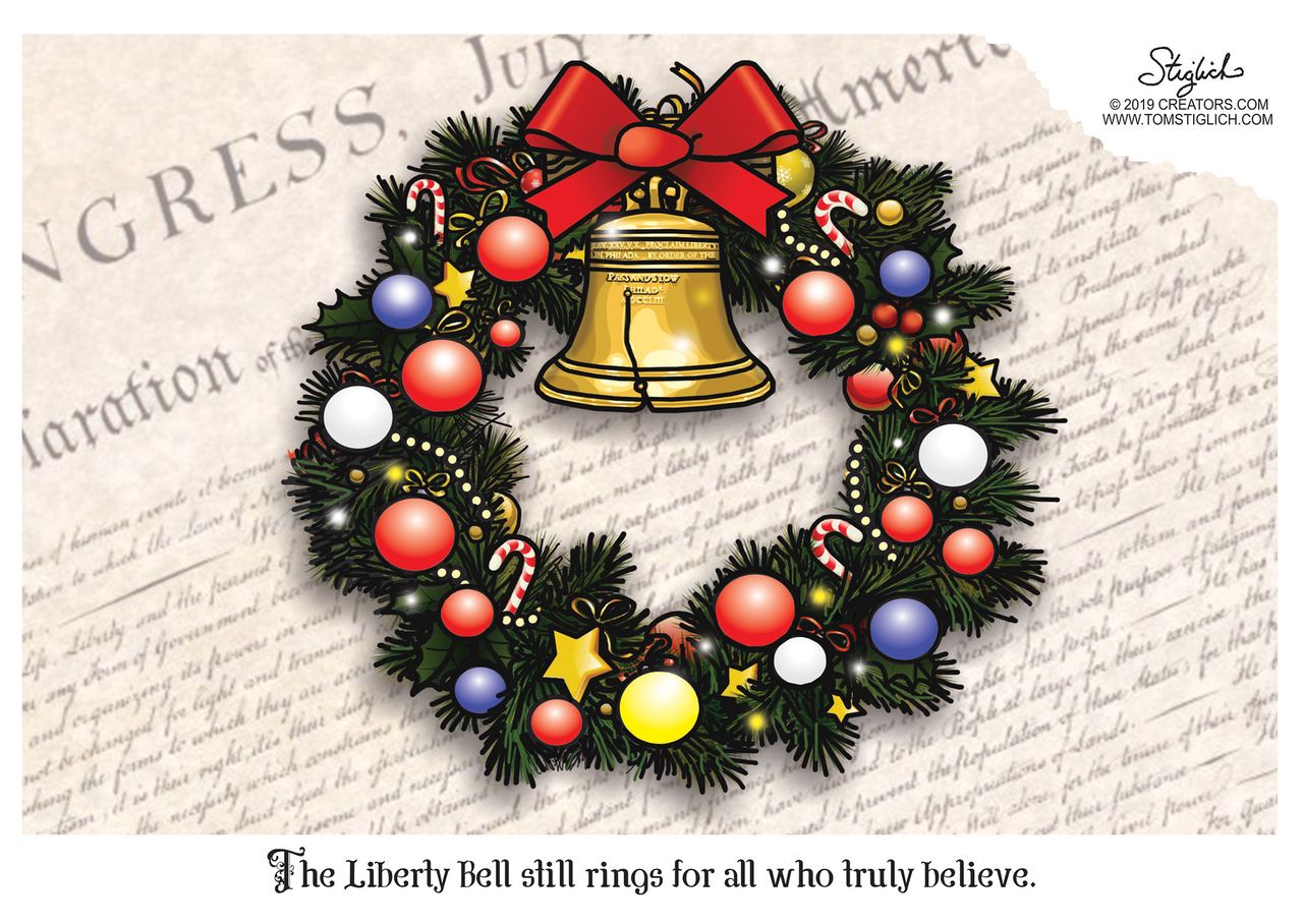 Editorial Cartoon U.S. Liberty Bell Christmas