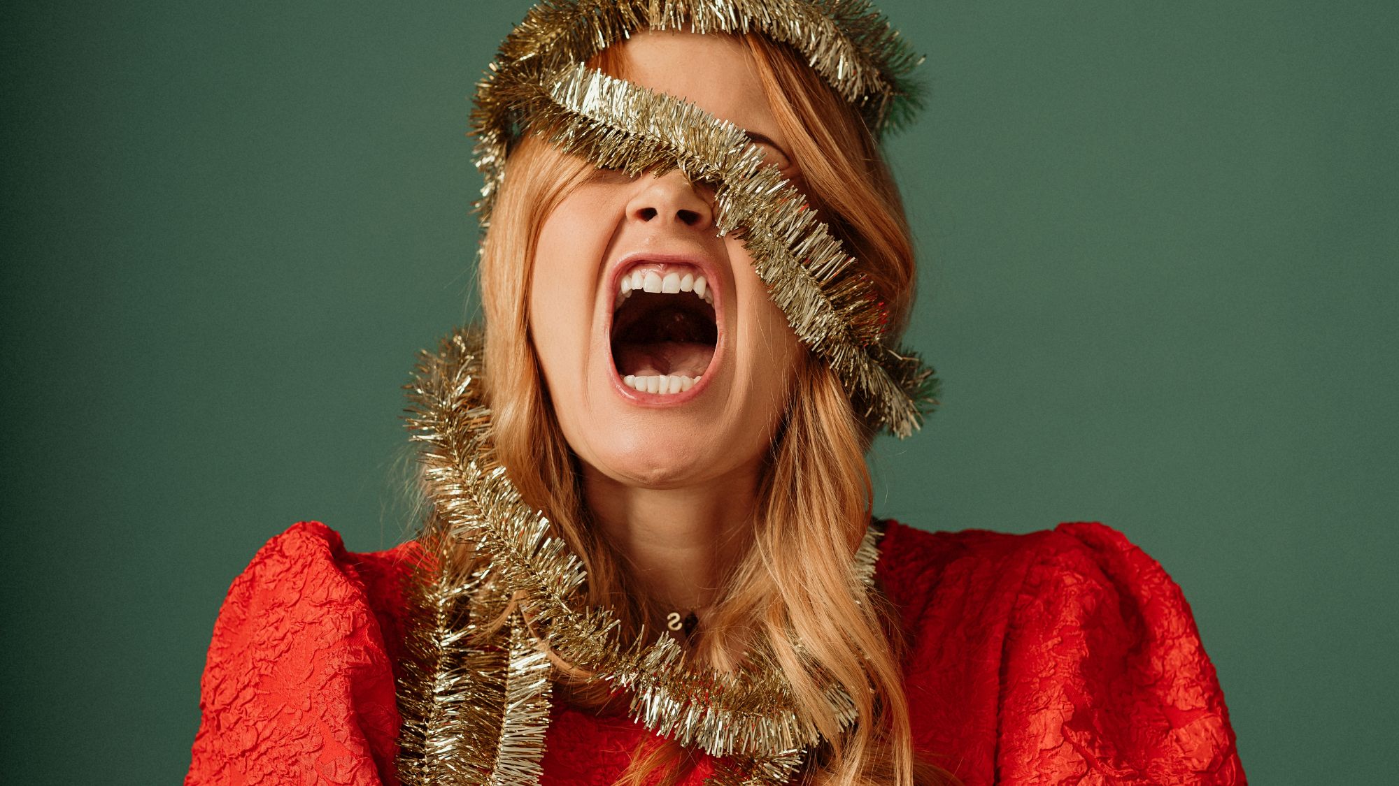Christmas time - Woman going crazy over christmas decorations