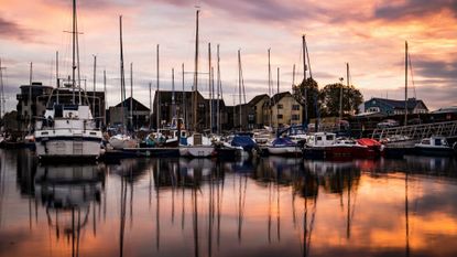 The sun sets over Nairn Harbour, Scotland