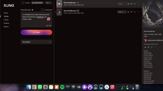 A screen shot of AI music generator Suno