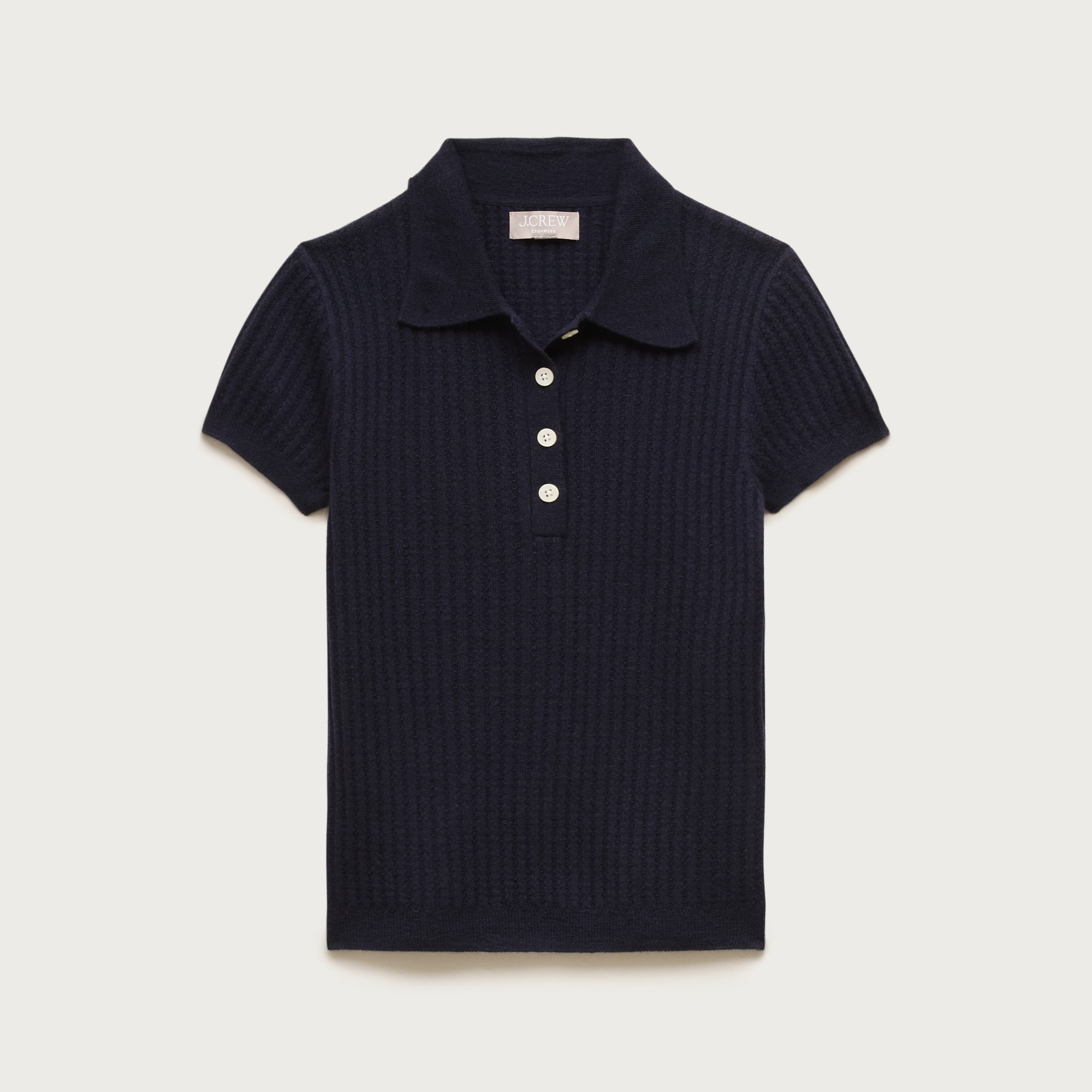 Featherweight Ribbed Cashmere Short-Sleeve Sweater-Polo