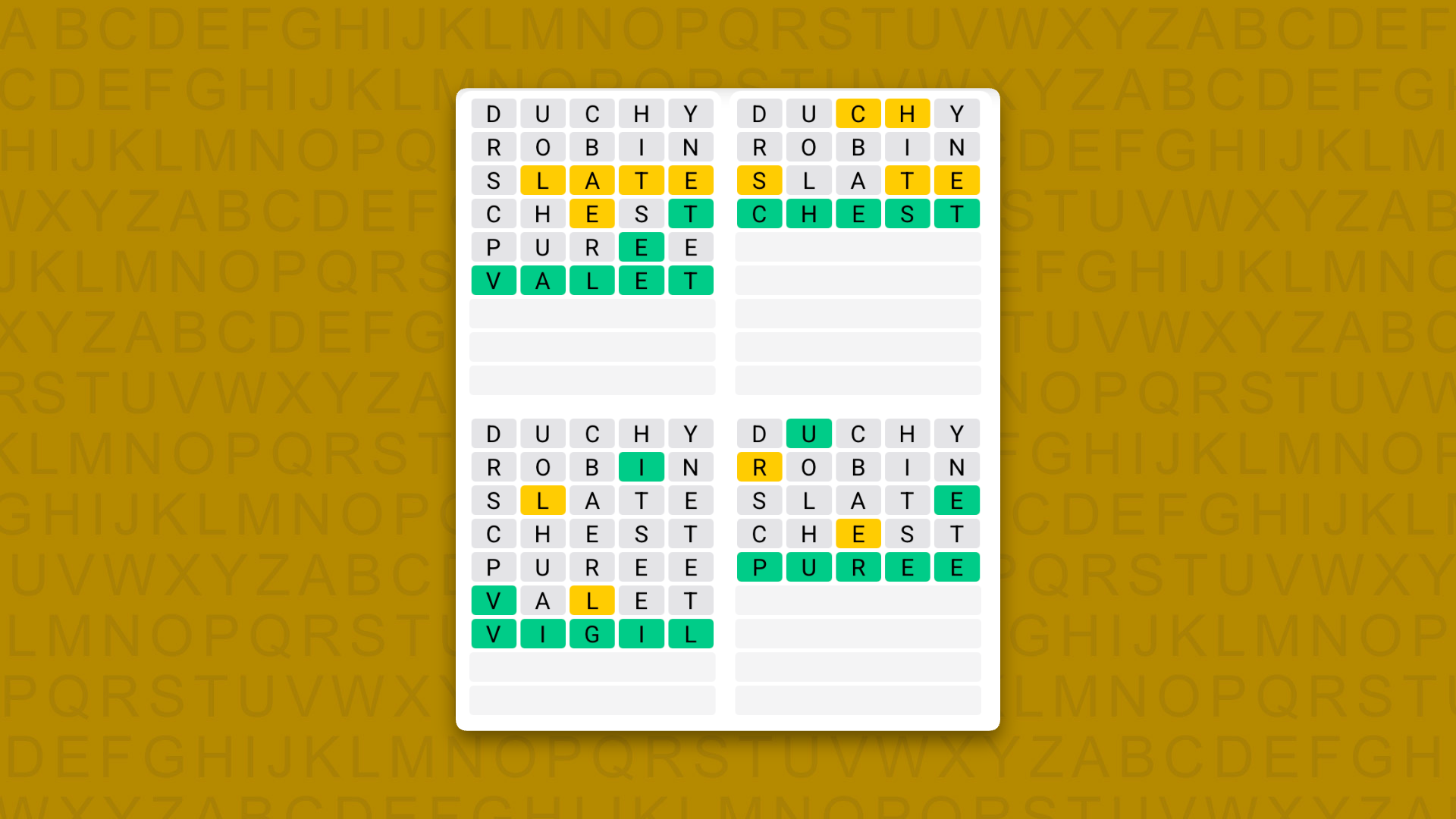 Quordle answers for game 1707 on a yellow background