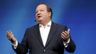 ViacomCBS's Bob Bakish speaks during the Mobile World Congress Americas event in Los Angeles, California on Oct. 22, 2019.