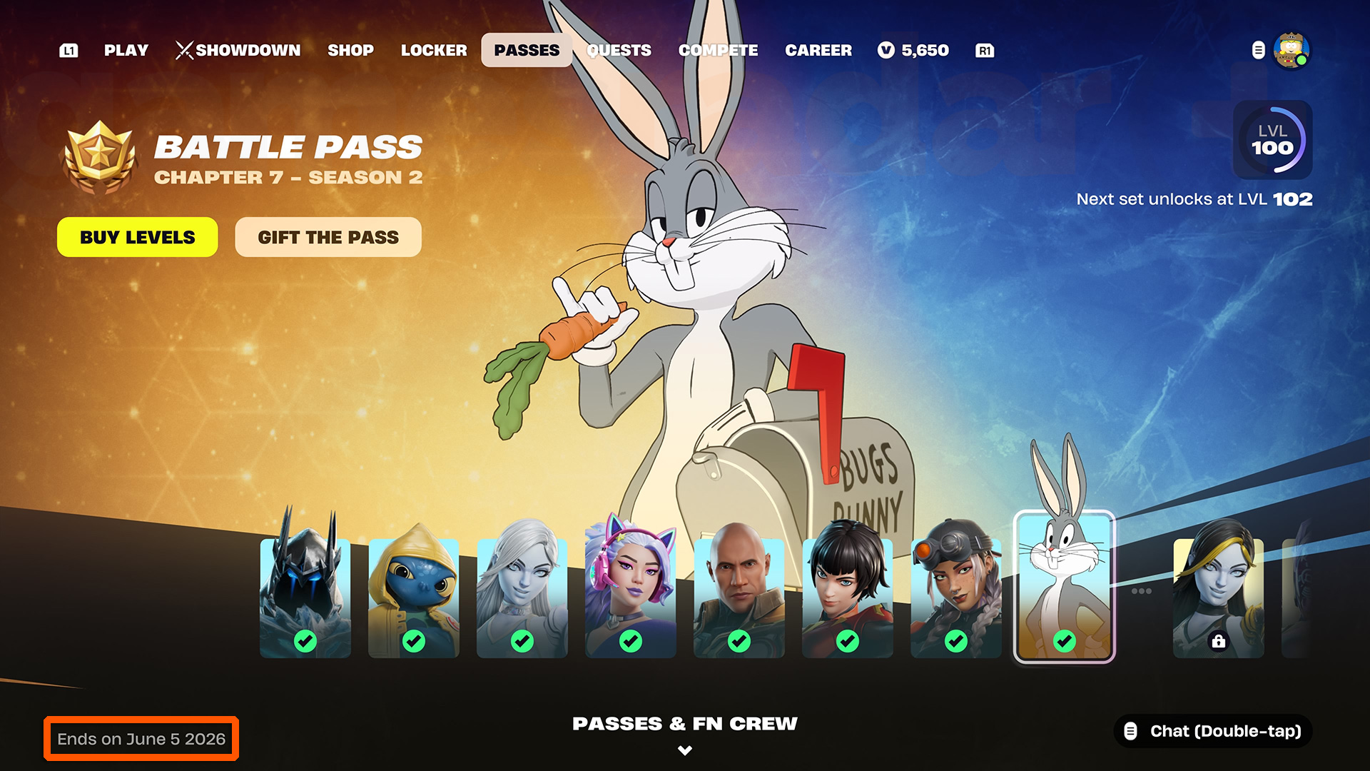 Fortnite Chapter 7 Season 2 Battle Pass showing end date