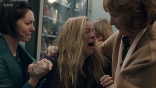 Rose breaks down at the hospital surrounded by her sisters and mum Ruth.