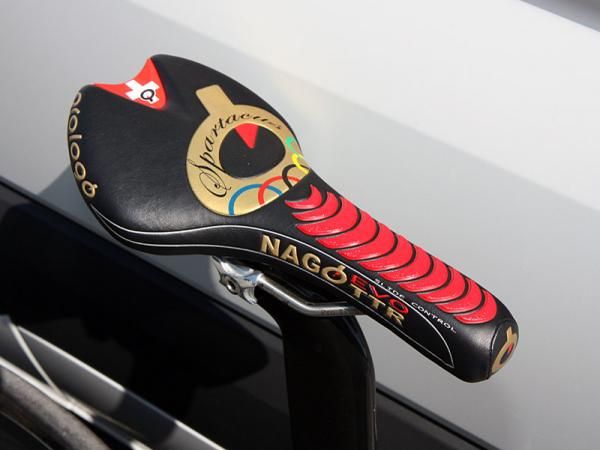 Prologo has provided Fabian Cancellara (Leopard-Trek) with this custom Nago Evo TTR saddle, specifically designed for time trials with its heavily padded nose and anti-slip ridges.