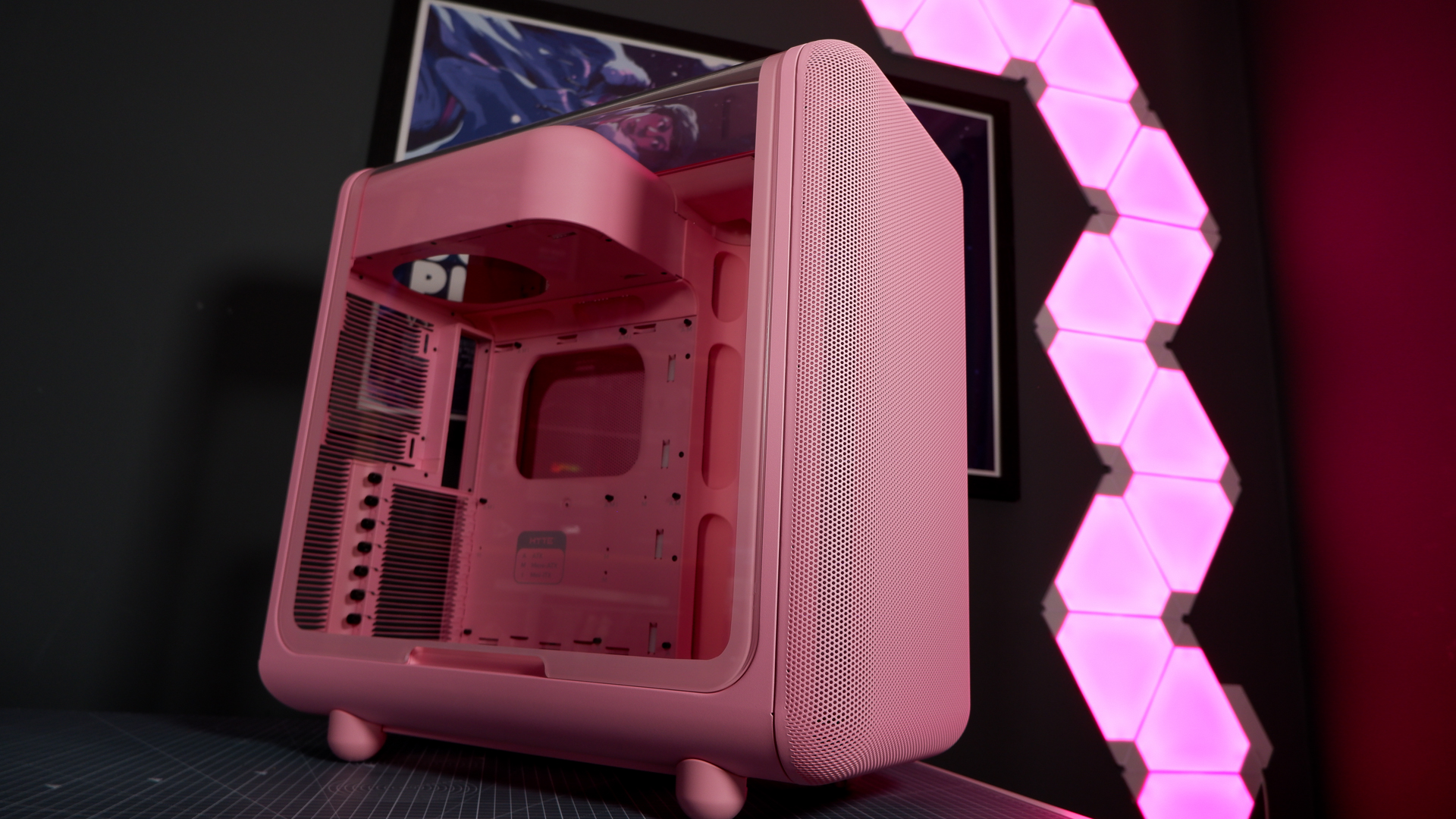 The Hyte X50 PC case on a desk ready to be built into for testing and review.