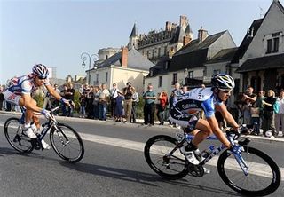 Lucas Euser (r) and Tom Veelers were in the four-man break that dominated the day. They were later joined by Dave Zabriskie, too.