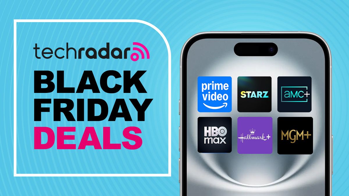 A phone with several streaming service logos next to the words &#039;Black Friday deals&#039;