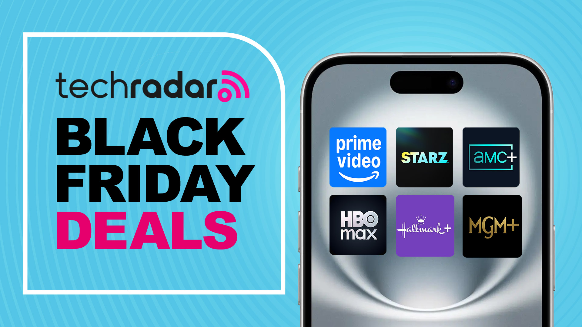 A phone with several streaming service logos next to the words &#039;Black Friday deals&#039;
