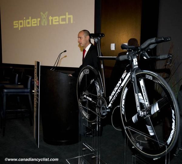 Steve Bauer next to one of the new bikes from sponsor Argon 18