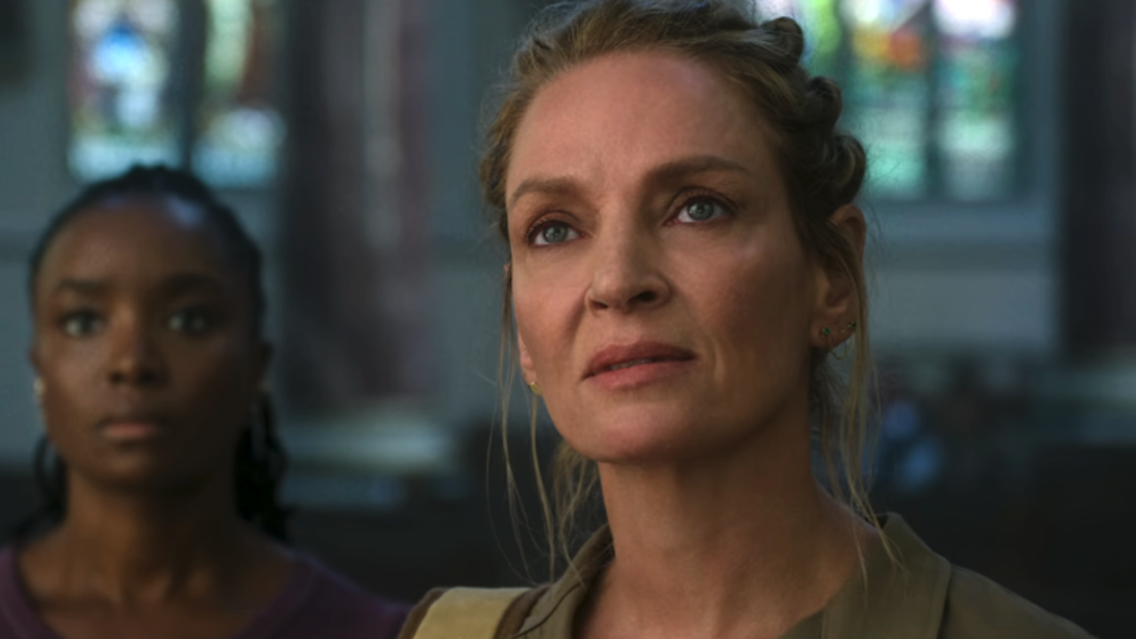Uma Thurman in a church in The Old Guard 2