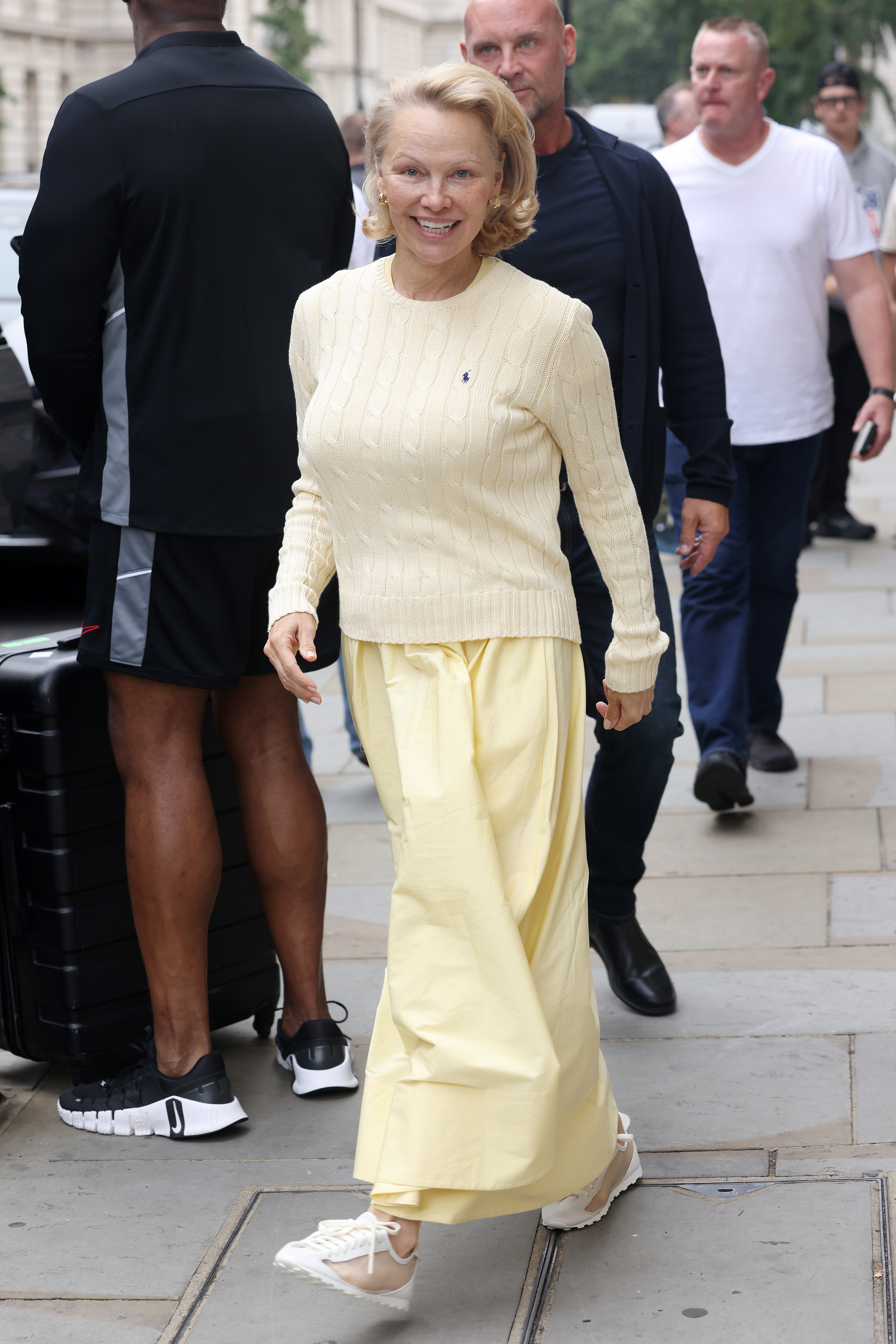 Pamela Anderson styled sheer sneakers in London
