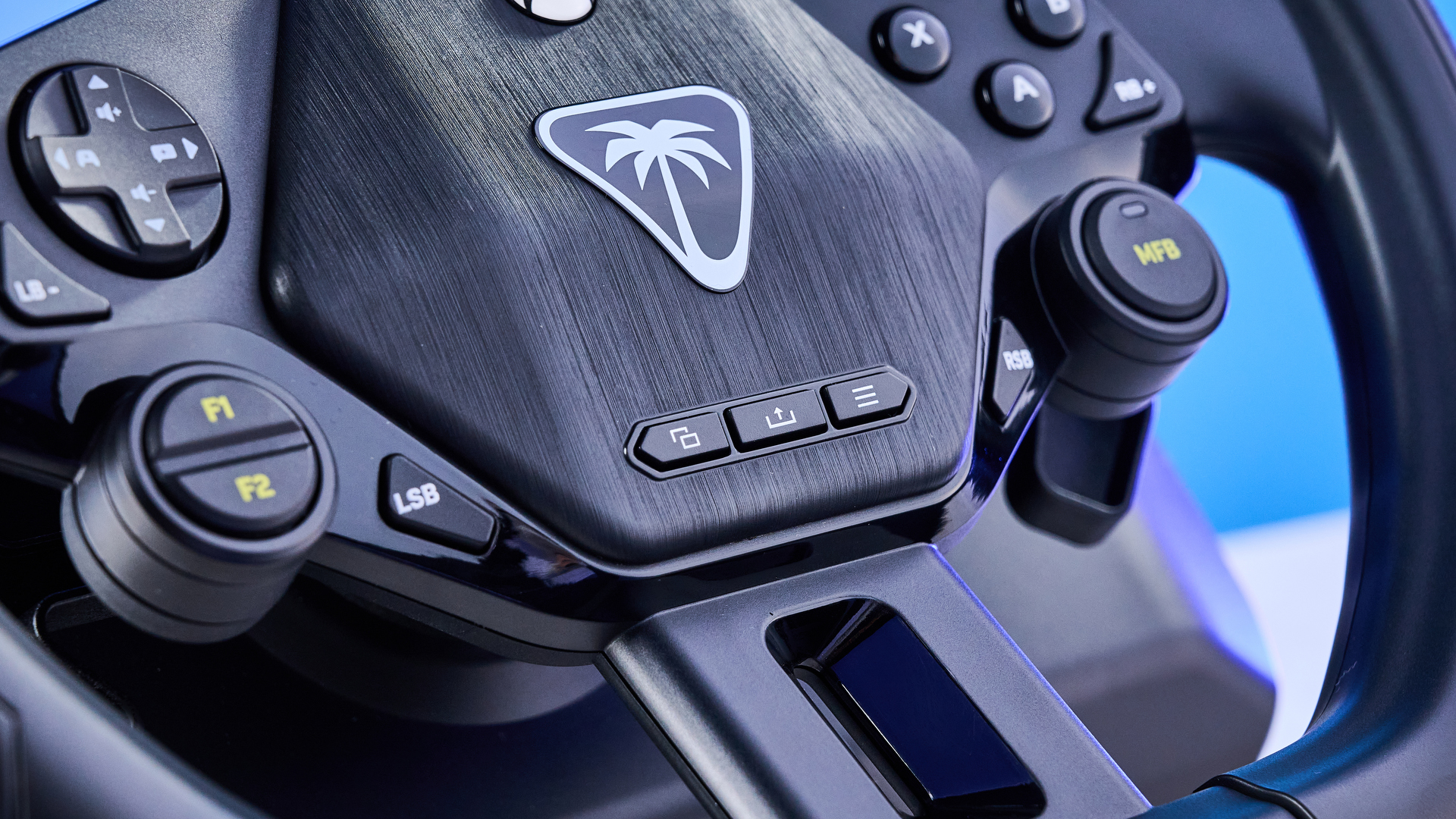 A black Turtle Beach Racer Wireless racing wheel