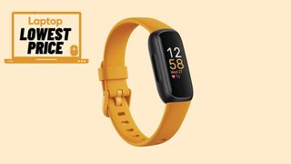 Fitbit Inspire 3 in orange colorway with peach background
