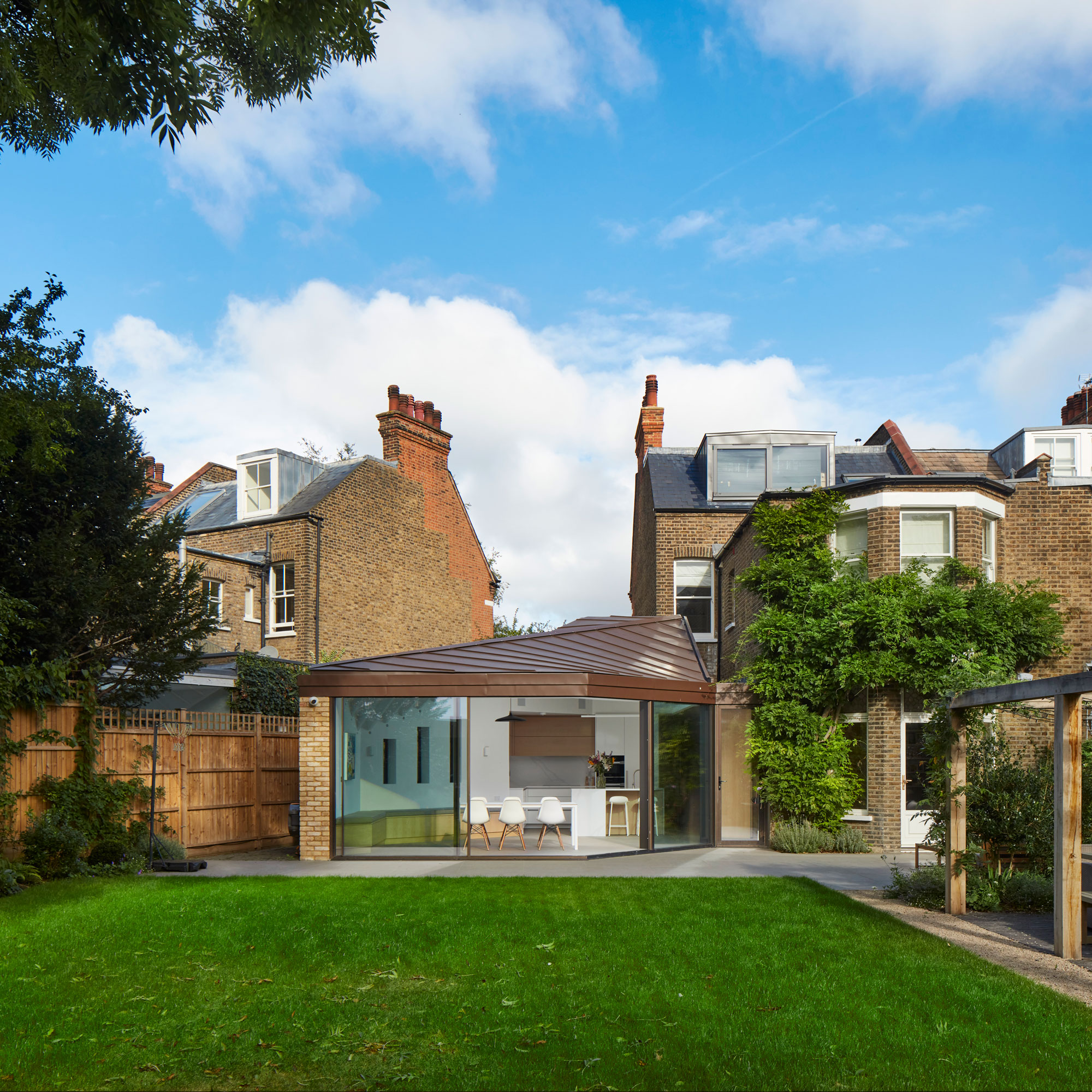 modern angular single storey extension with metal roof