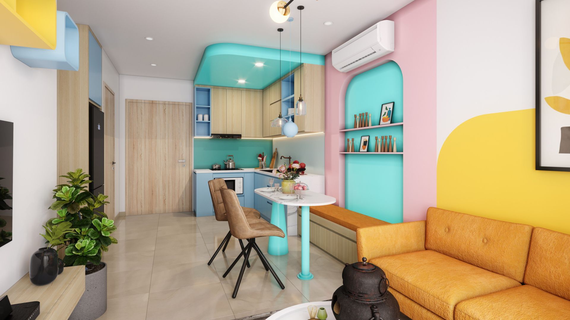 a living space cut up into zones - a tip recommended by experts advising on how to organize a small space