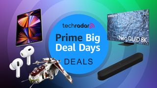 Products next to a sign saying Prime Day deals