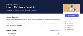 A screenshot of the Educative website showing an advert for the "Learn C++ from Scratch" course
