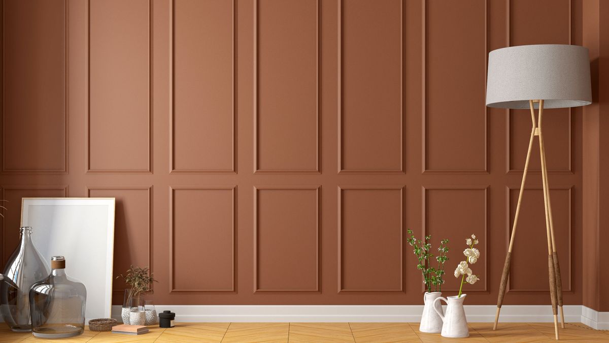 Room with brown wall panelling and detail