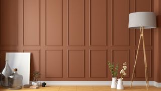 Room with brown wall panelling and detail