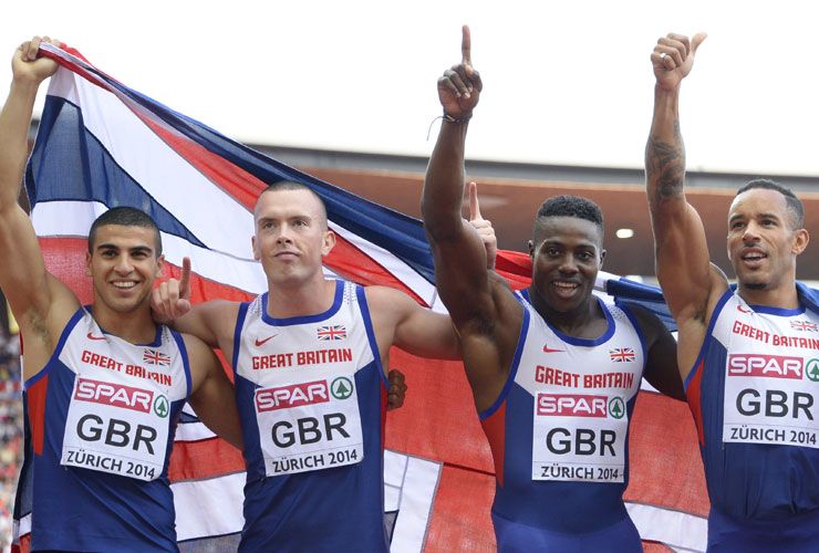 Team GB&amp;#039;s winning 4x100m relay team