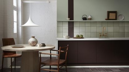 Bert & May X Little Greene in a white and green tiled kitchen