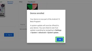 android 13 beta 1 how to install confirmation page