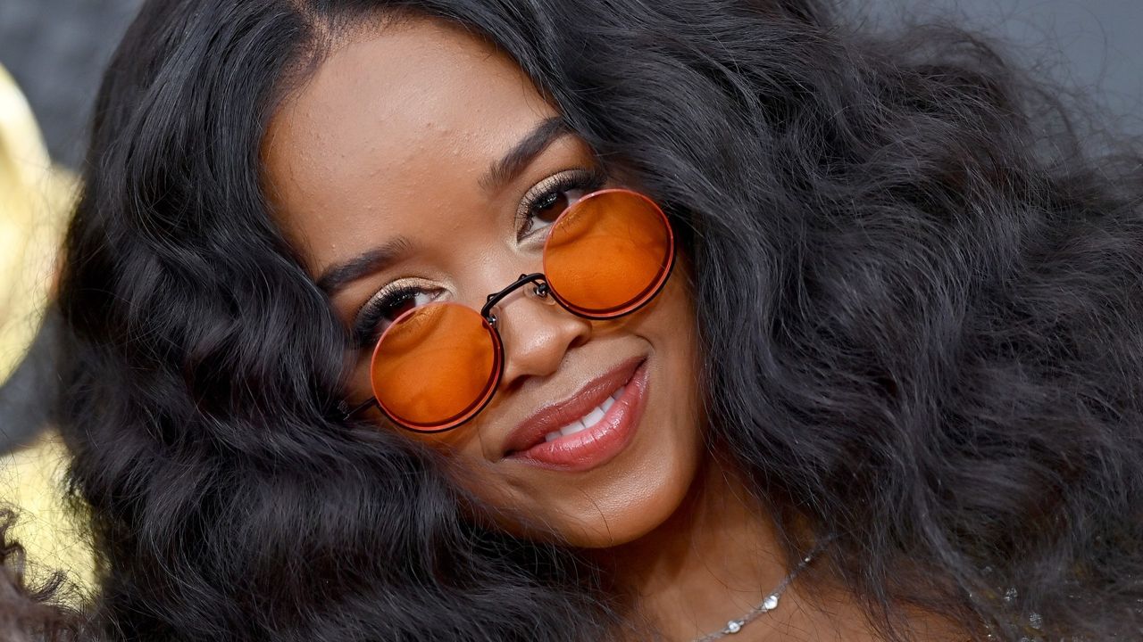 H.E.R. attends the 64th Annual GRAMMY Awards at MGM Grand Garden Arena on April 03, 2022 in Las Vegas, Nevada