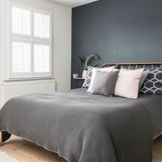bedroom with grey walls