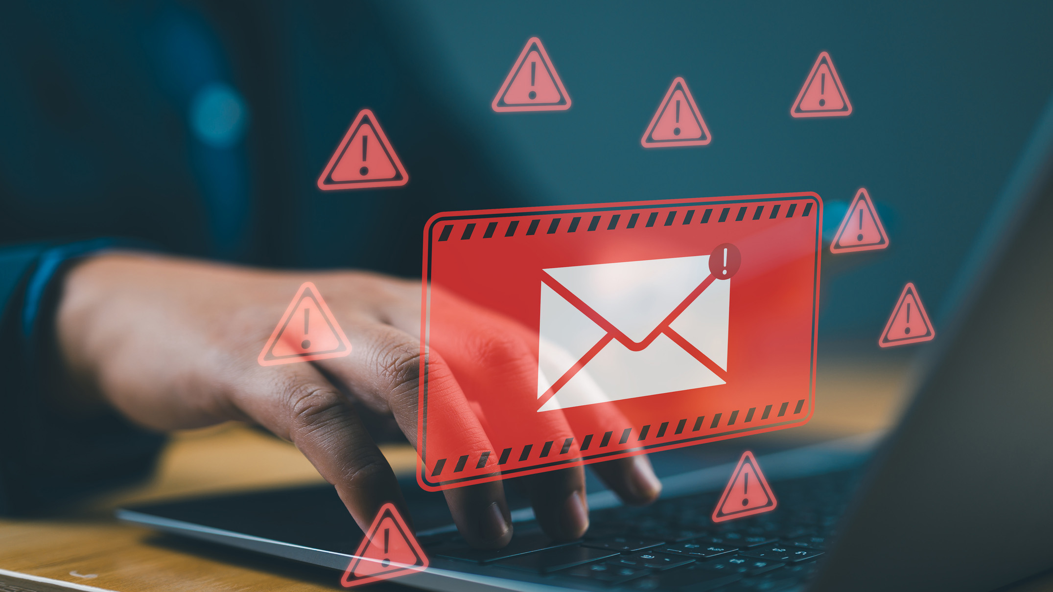 A person using a computer with phishing alerts 